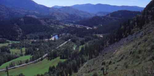 Overlooking North Fork road from east end of unnamed tunnel at km 123.