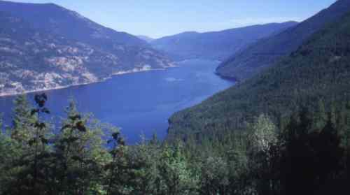 Lower Arrow Lake looking east to Castlegar, 
from vicinity of east end of Bulldog tunnel.
