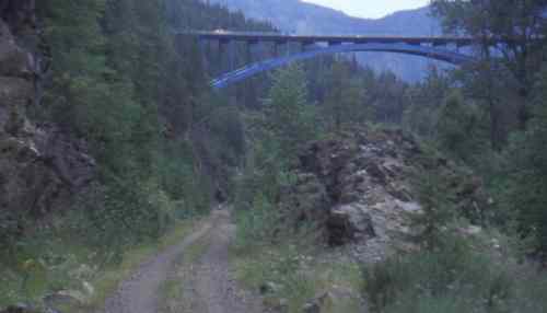 Hwy #3 overpass over rail bed, km 61.3.
