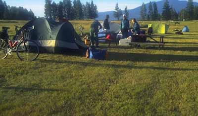 Tranquil campground at Fort Steel RV park on morning of day two.