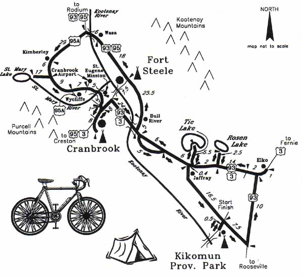 Map of Kootenay Circuit Cycle Tour - 1997.