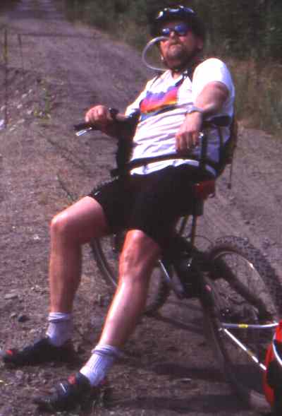 Ken reclining.  A new use for a $4000 bike.