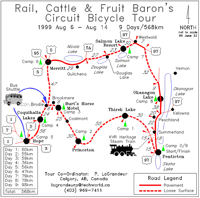 Map of 'EVCC 1999 Rail, Cattle & Fruit Growers Circuit Bicycle Tour'