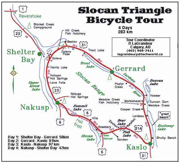 Map of Slocan Triangle Circuit Cycle Tour.
